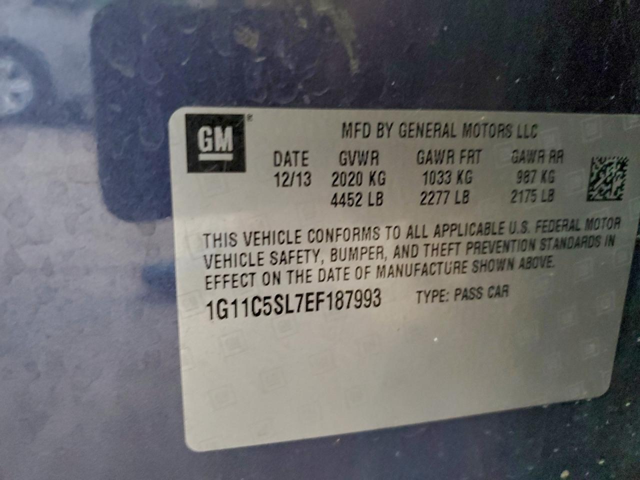 2014 Chevrolet Malibu 1Lt VIN: 1G11C5SL7EF187993 Lot: 94065445