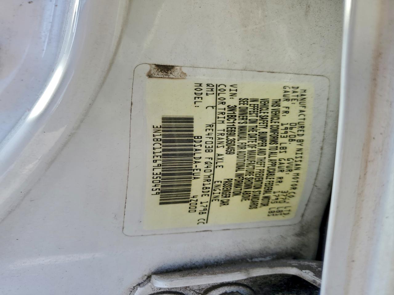 2009 Nissan Versa S VIN: 3N1BC11E69L350459 Lot: 93811505