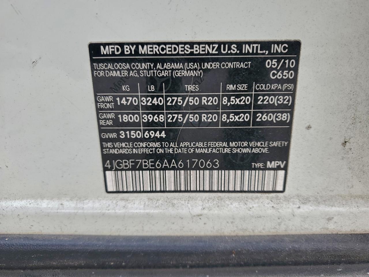 2010 Mercedes-Benz Gl 450 4Matic VIN: 4JGBF7BE6AA617063 Lot: 93751095