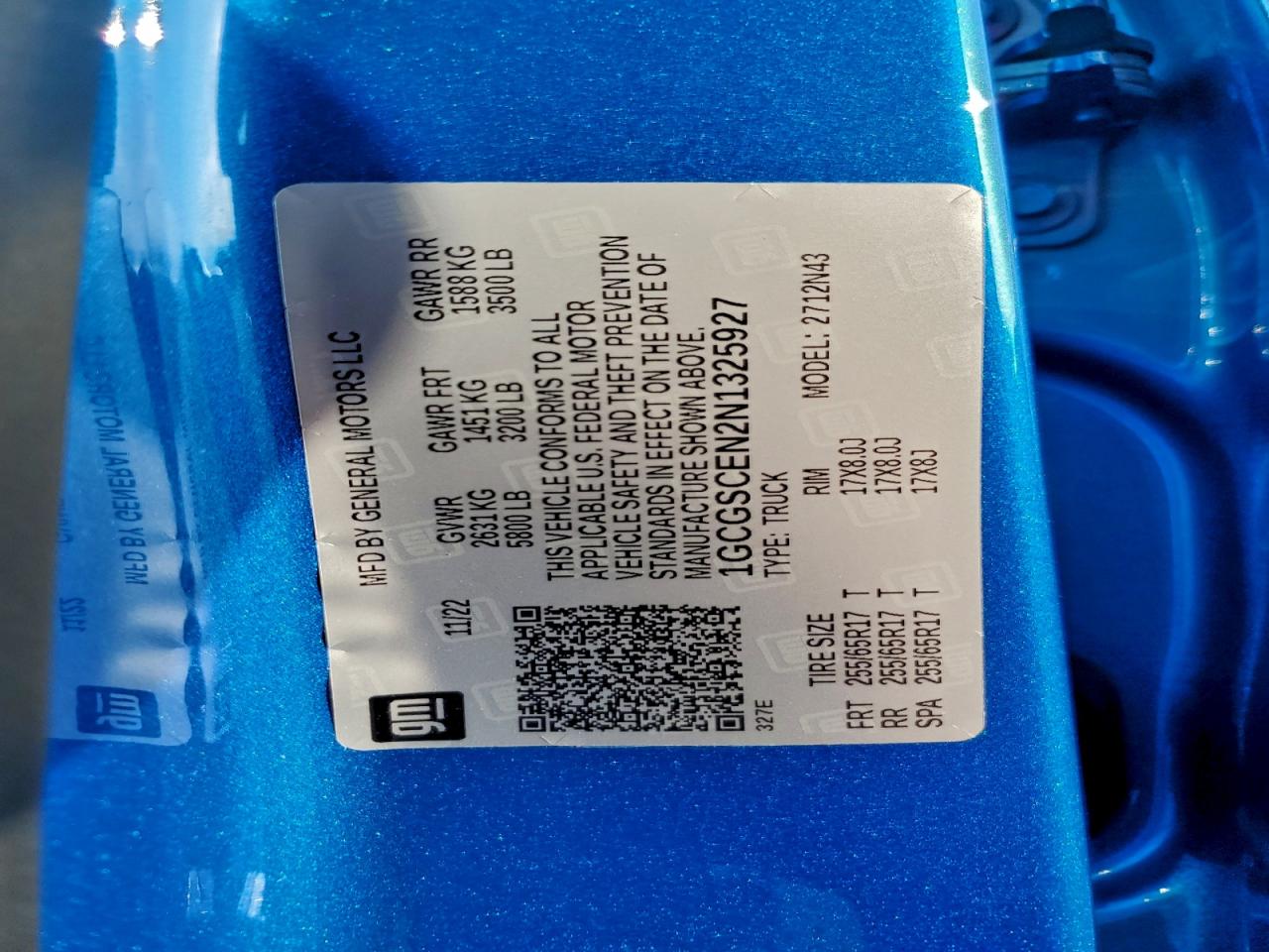 2022 Chevrolet Colorado Lt VIN: 1GCGSCEN2N1325927 Lot: 92693935