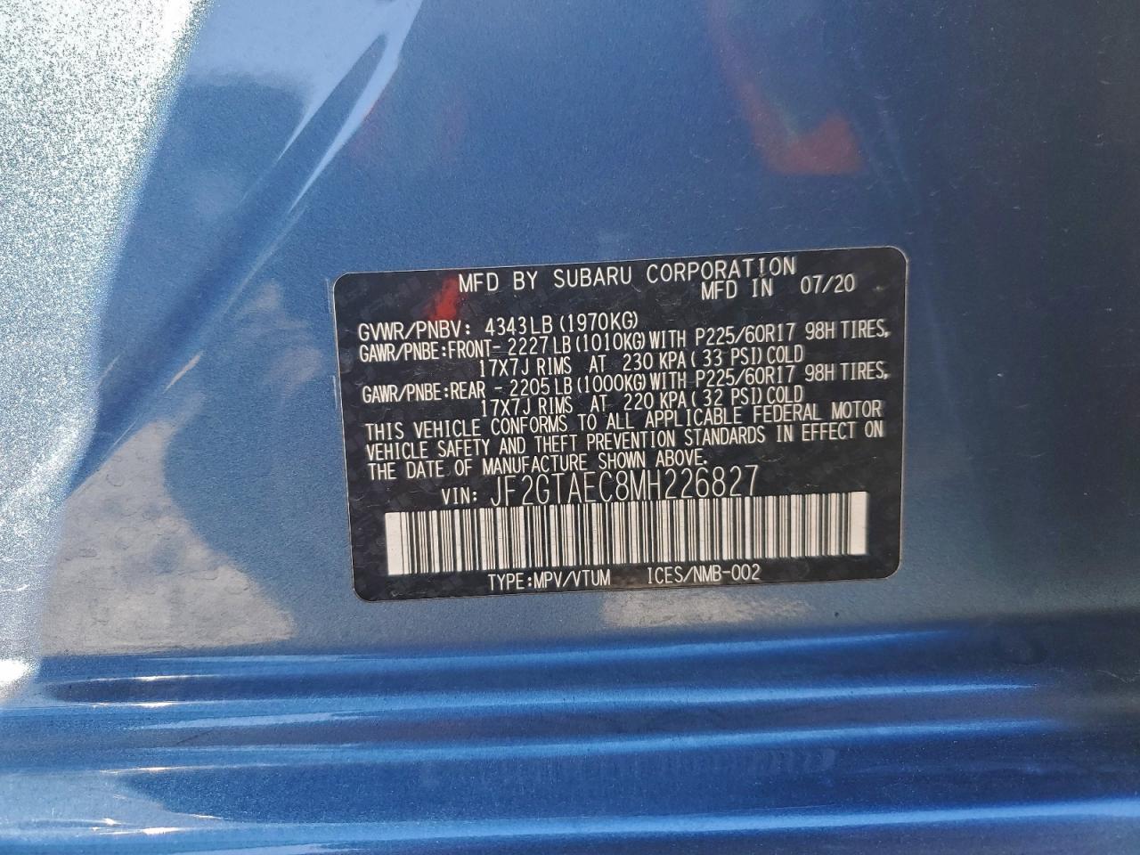 2021 Subaru Crosstrek Premium VIN: JF2GTAEC8MH226827 Lot: 94440755