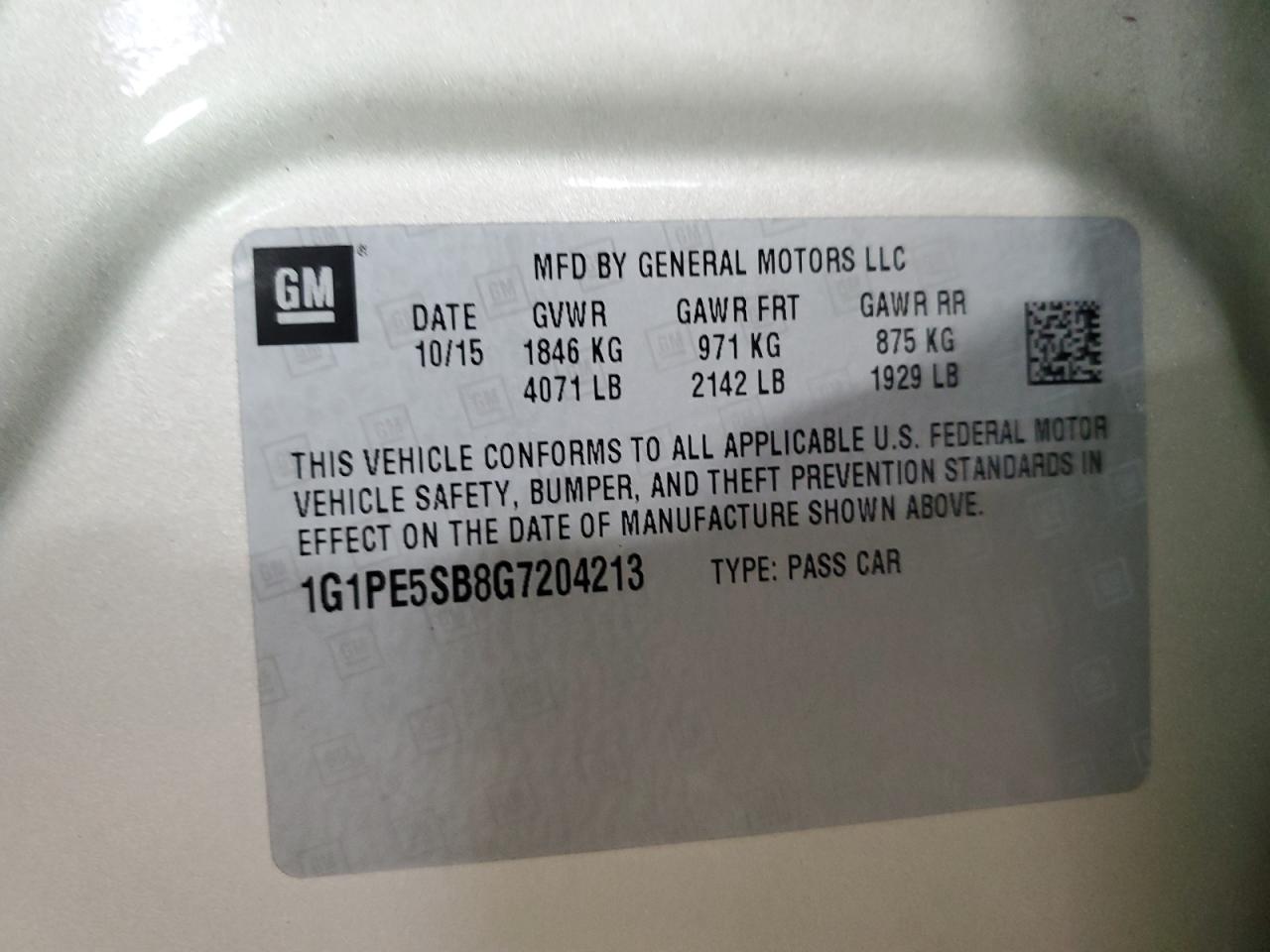 2016 Chevrolet Cruze Limited Lt VIN: 1G1PE5SB8G7204213 Lot: 92218205