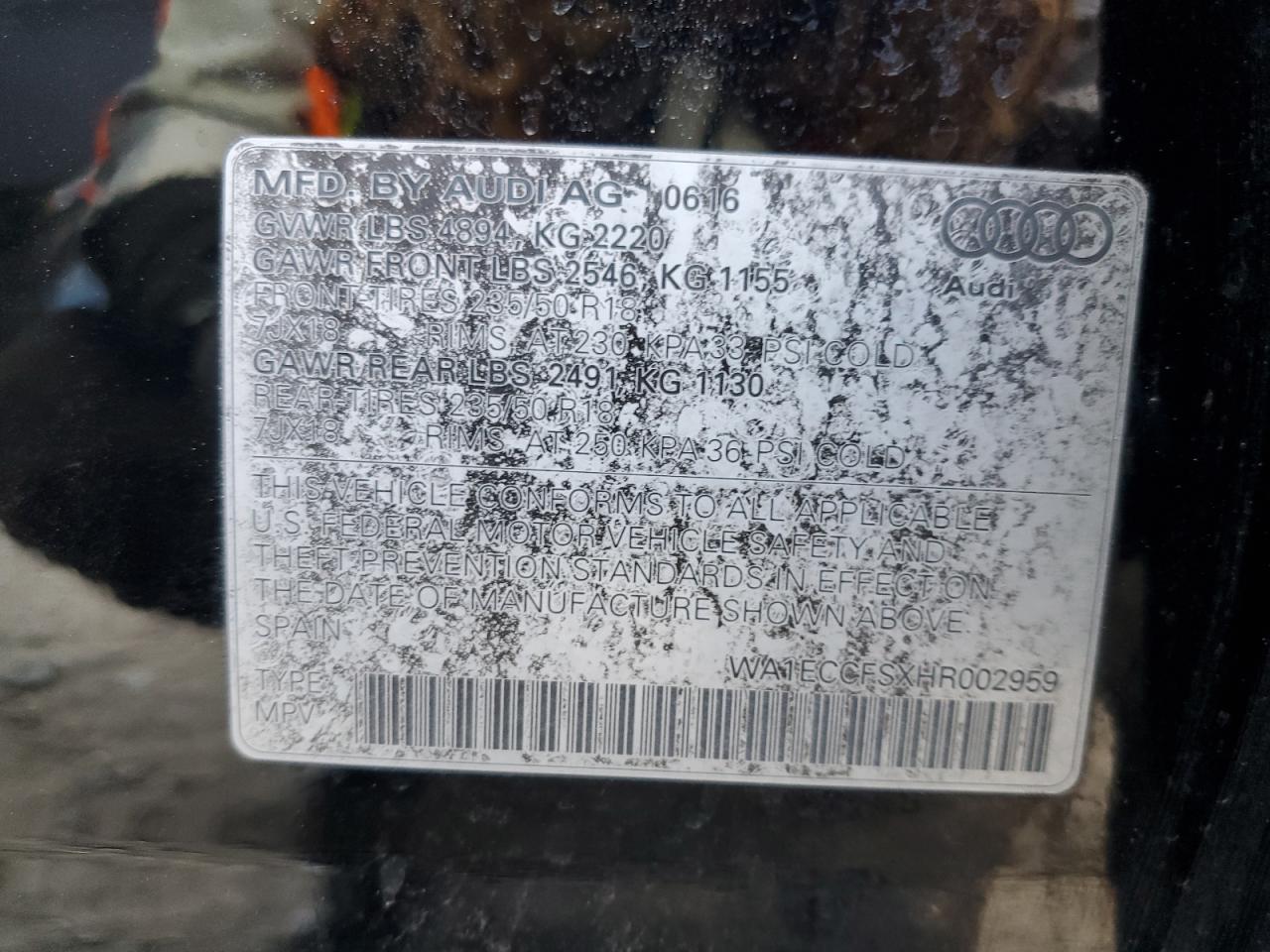 2017 Audi Q3 Premium VIN: WA1ECCFSXHR002959 Lot: 92610065