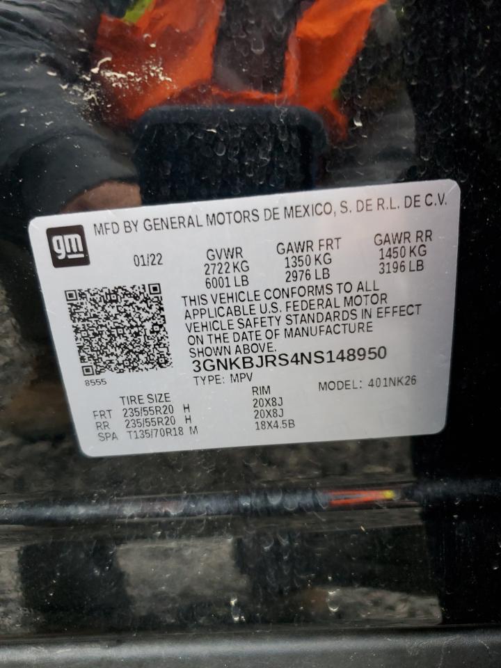 2022 Chevrolet Blazer 3Lt VIN: 3GNKBJRS4NS148950 Lot: 92888505