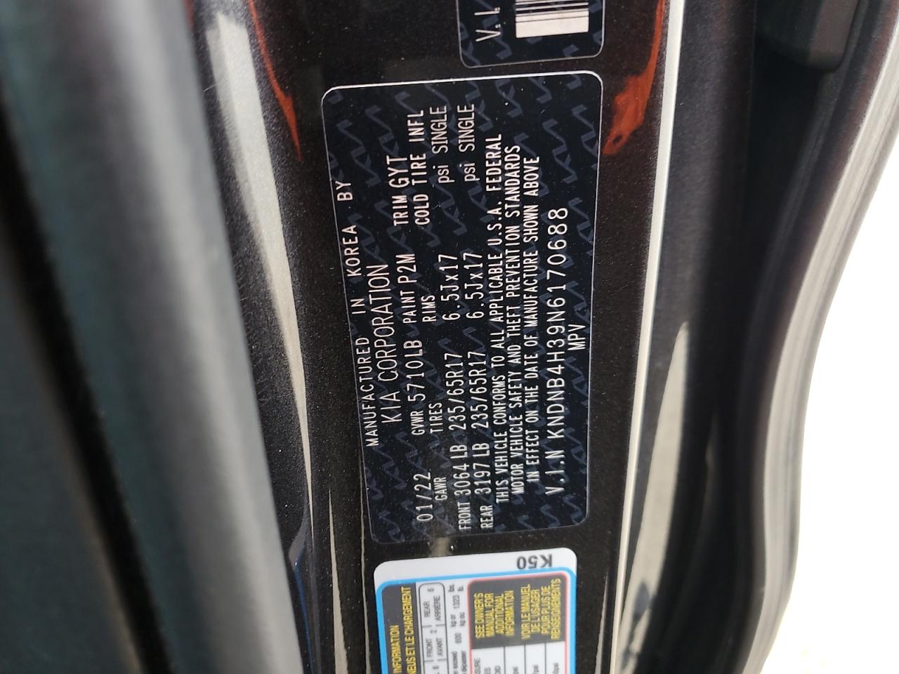 2022 Kia Carnival Lx VIN: KNDNB4H39N6170688 Lot: 93762615