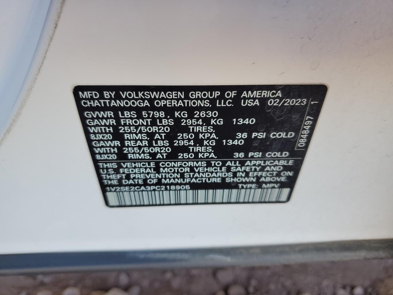 2023 Volkswagen Atlas Cross Sport Sel R-Line VIN: 1V2SE2CA3PC218905 Lot: 91314235