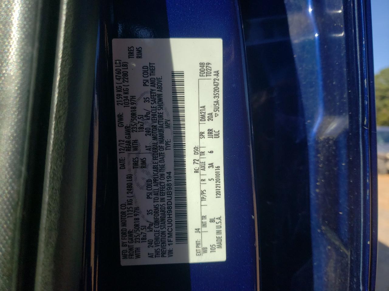 2013 Ford Escape Sel VIN: 1FMCU0H98DUB98194 Lot: 91324875