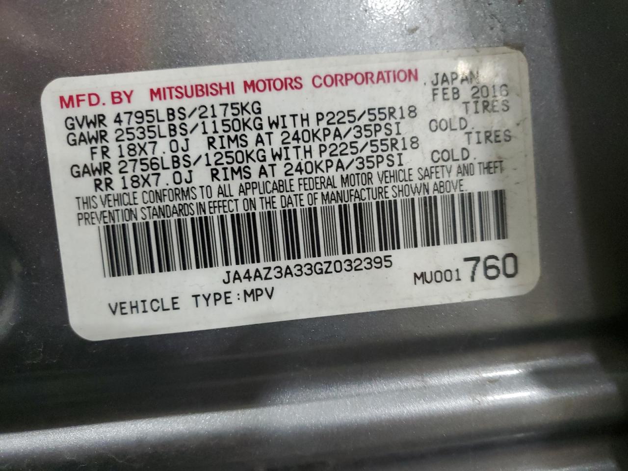 2016 Mitsubishi Outlander Se VIN: JA4AZ3A33GZ032395 Lot: 90370705