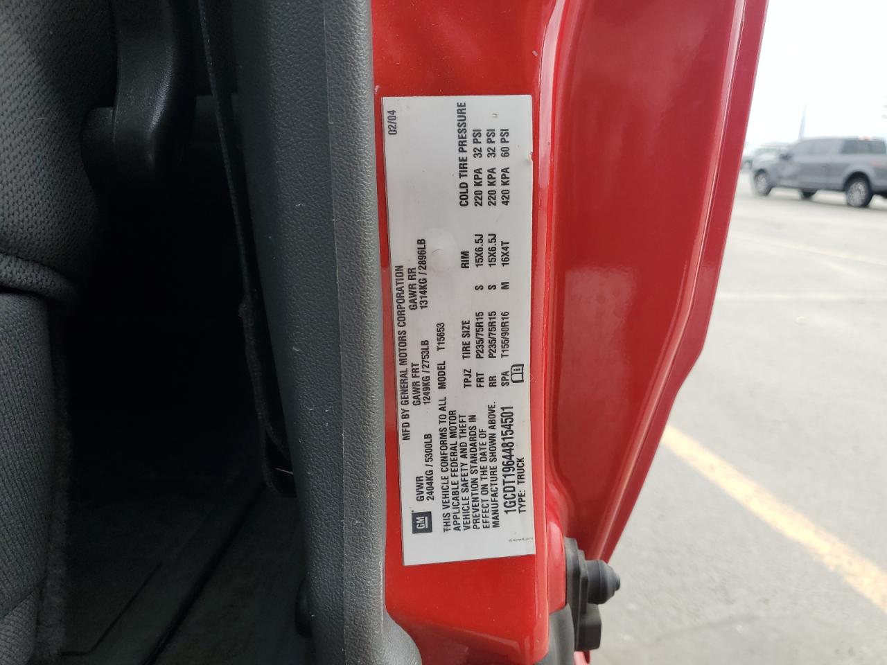 2004 Chevrolet Colorado VIN: 1GCDT196448154501 Lot: 93769205