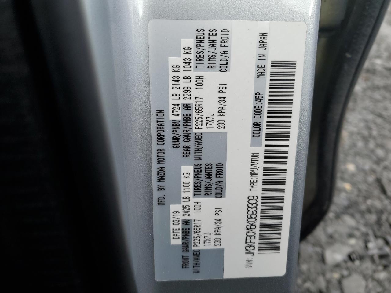 2019 Mazda Cx-5 Touring VIN: JM3KFBCM6K0593309 Lot: 90584335