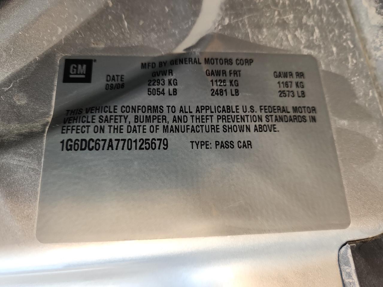 2007 Cadillac Sts VIN: 1G6DC67A770125679 Lot: 92854755