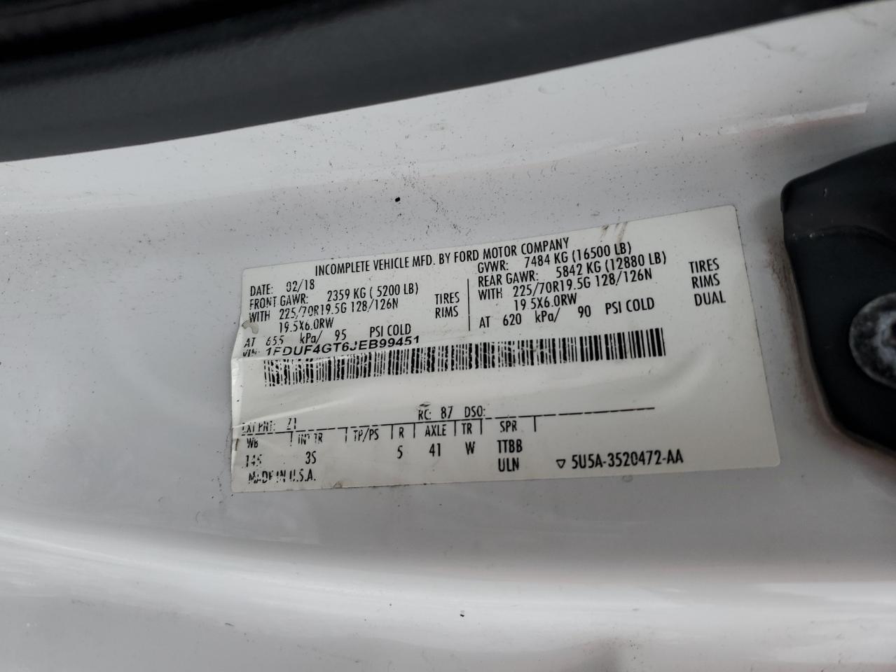 2018 Ford F450 Super Duty VIN: 1FDUF4GT6JEB99451 Lot: 92660525