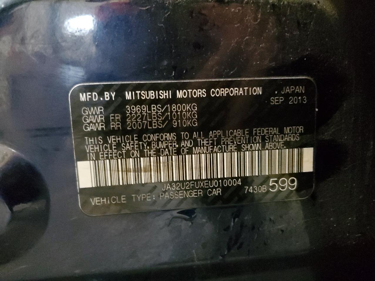 2014 Mitsubishi Lancer Es/Es Sport VIN: JA32U2FUXEU010004 Lot: 92100875