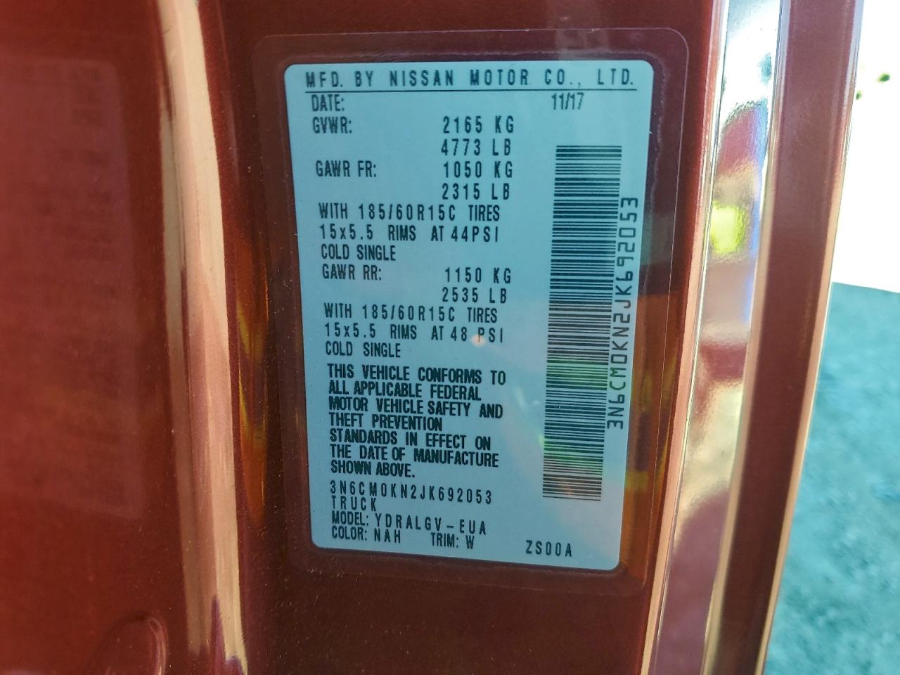 2018 Nissan Nv200 2.5S VIN: 3N6CM0KN2JK692053 Lot: 94596465