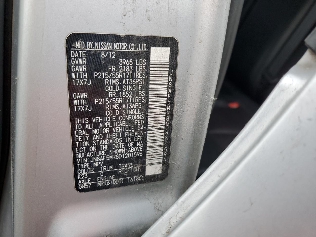 2013 Nissan Juke S VIN: JN8AF5MR8DT201596 Lot: 92907645