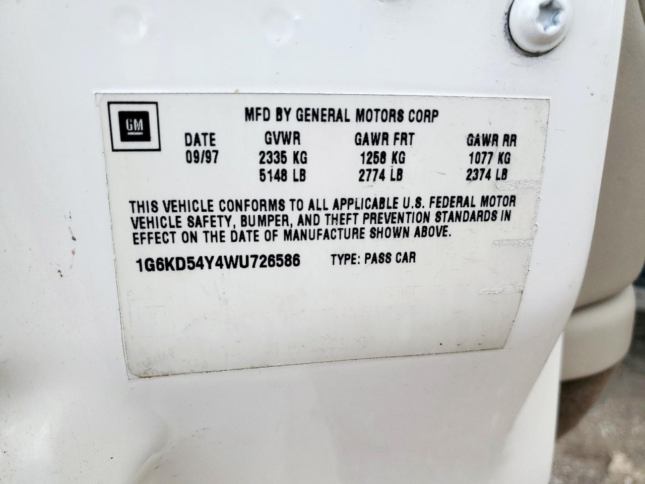 1998 Cadillac Deville VIN: 1G6KD54Y4WU726586 Lot: 93610575