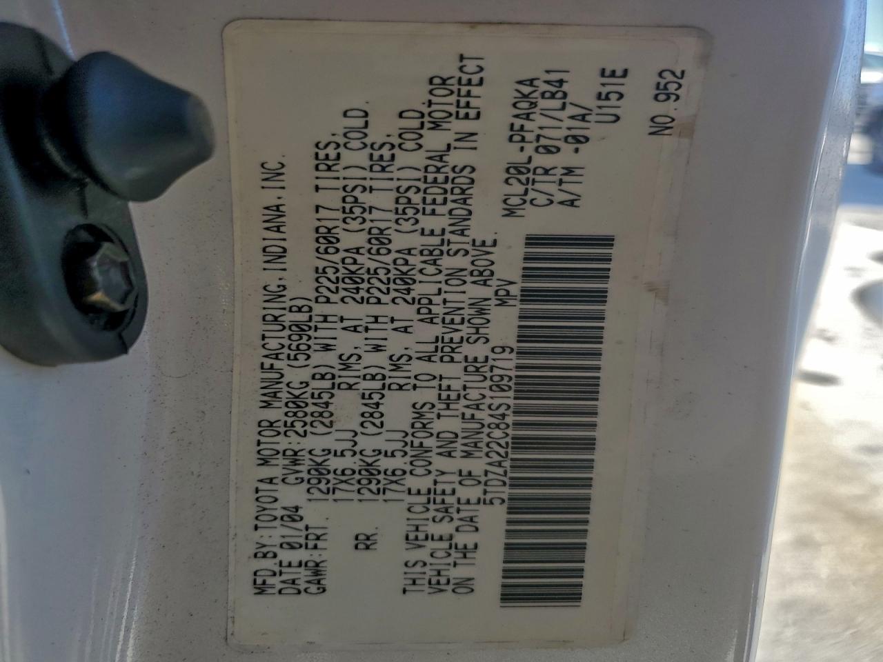 2004 Toyota Sienna Xle VIN: 5TDZA22C84S109719 Lot: 92754935