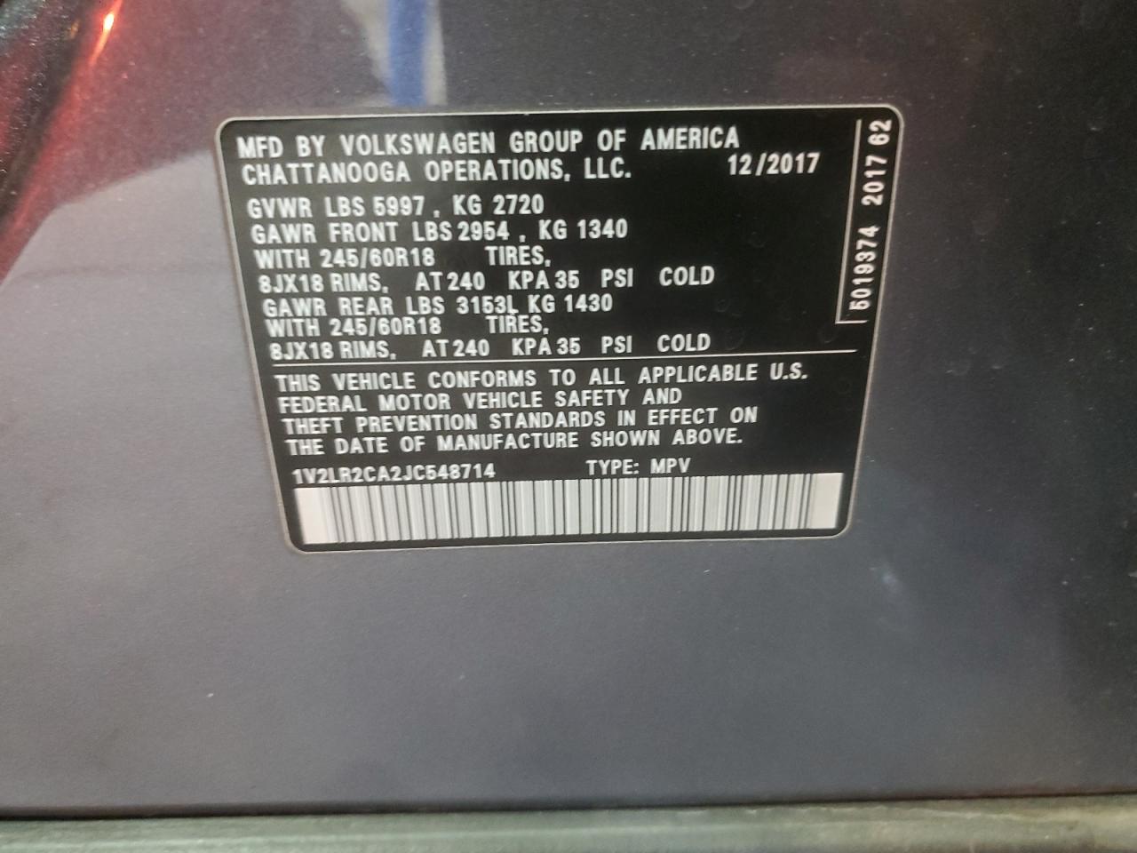 2018 Volkswagen Atlas Se VIN: 1V2LR2CA2JC548714 Lot: 92891285