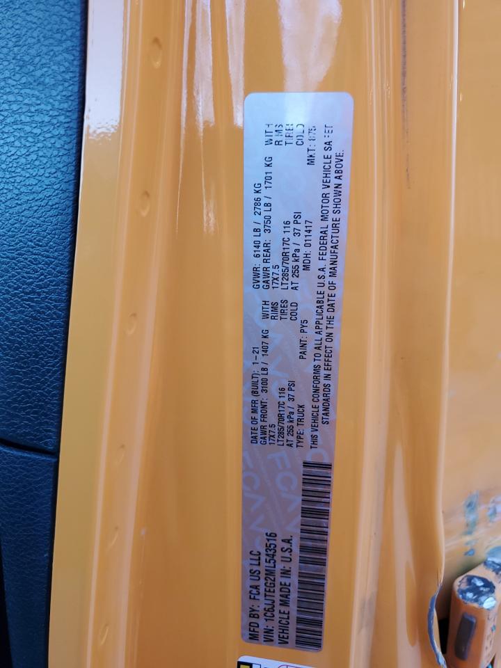 2021 Jeep Gladiator Mojave VIN: 1C6JJTEG2ML543516 Lot: 91667495