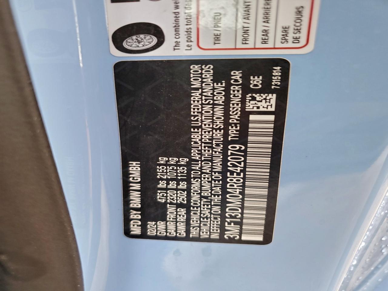 2024 BMW M2 VIN: 3MF13DM04R8E42079 Lot: 92113145