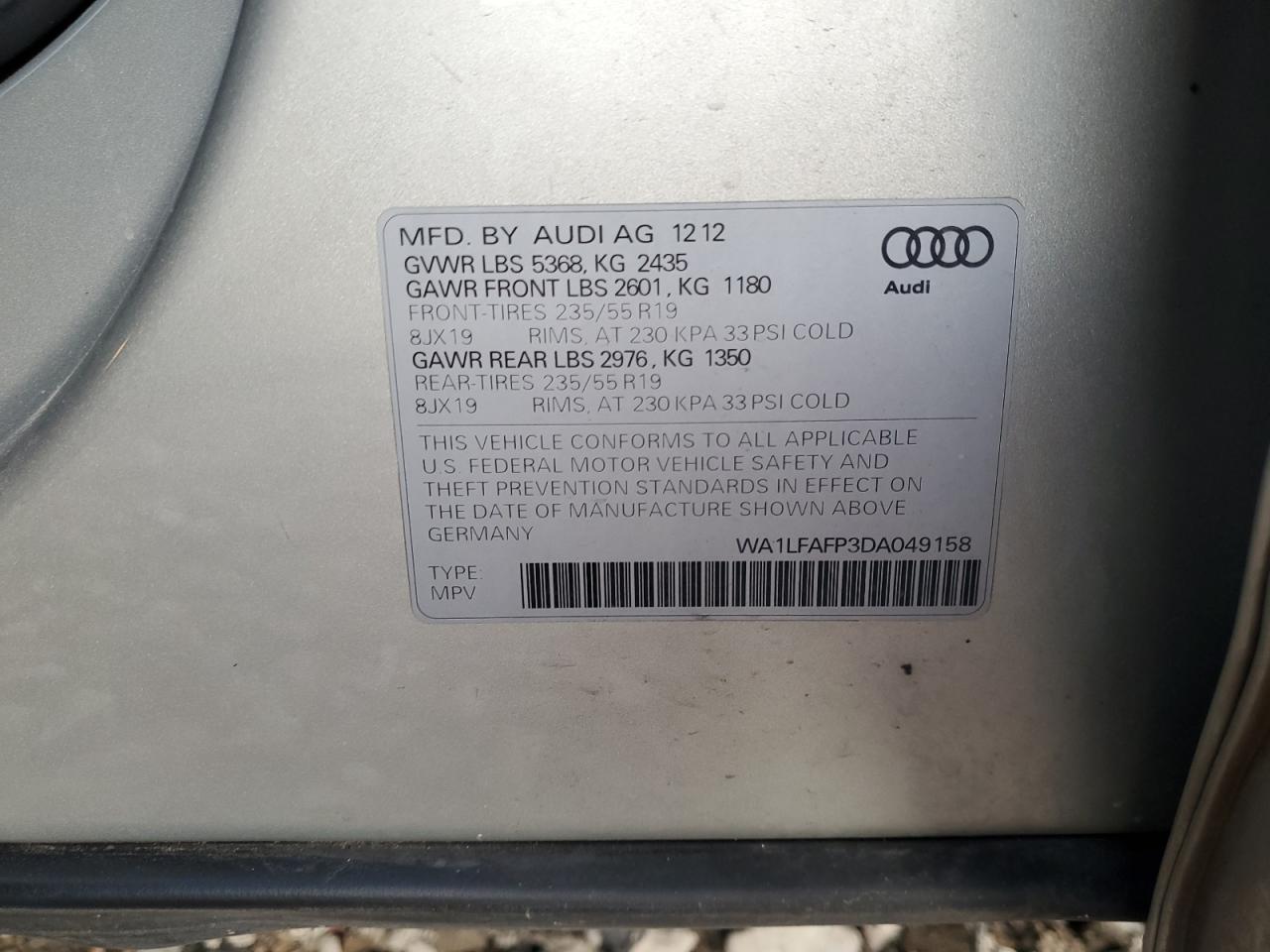 2013 Audi Q5 Premium Plus VIN: WA1LFAFP3DA049158 Lot: 93255525