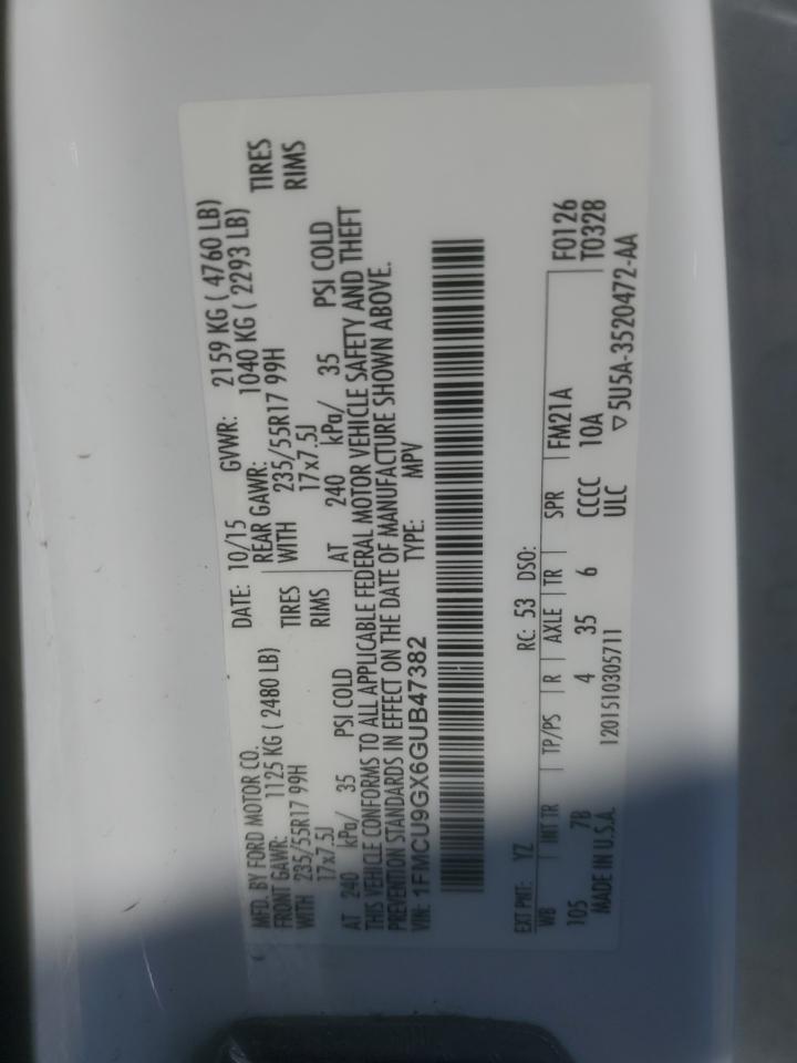 2016 Ford Escape Se VIN: 1FMCU9GX6GUB47382 Lot: 92833895