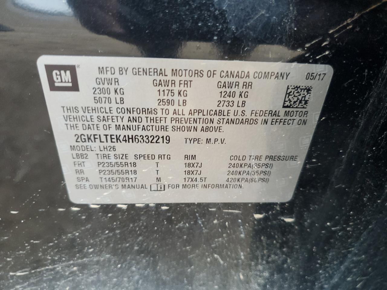 2017 GMC Terrain Sle VIN: 2GKFLTEK4H6332219 Lot: 93027635