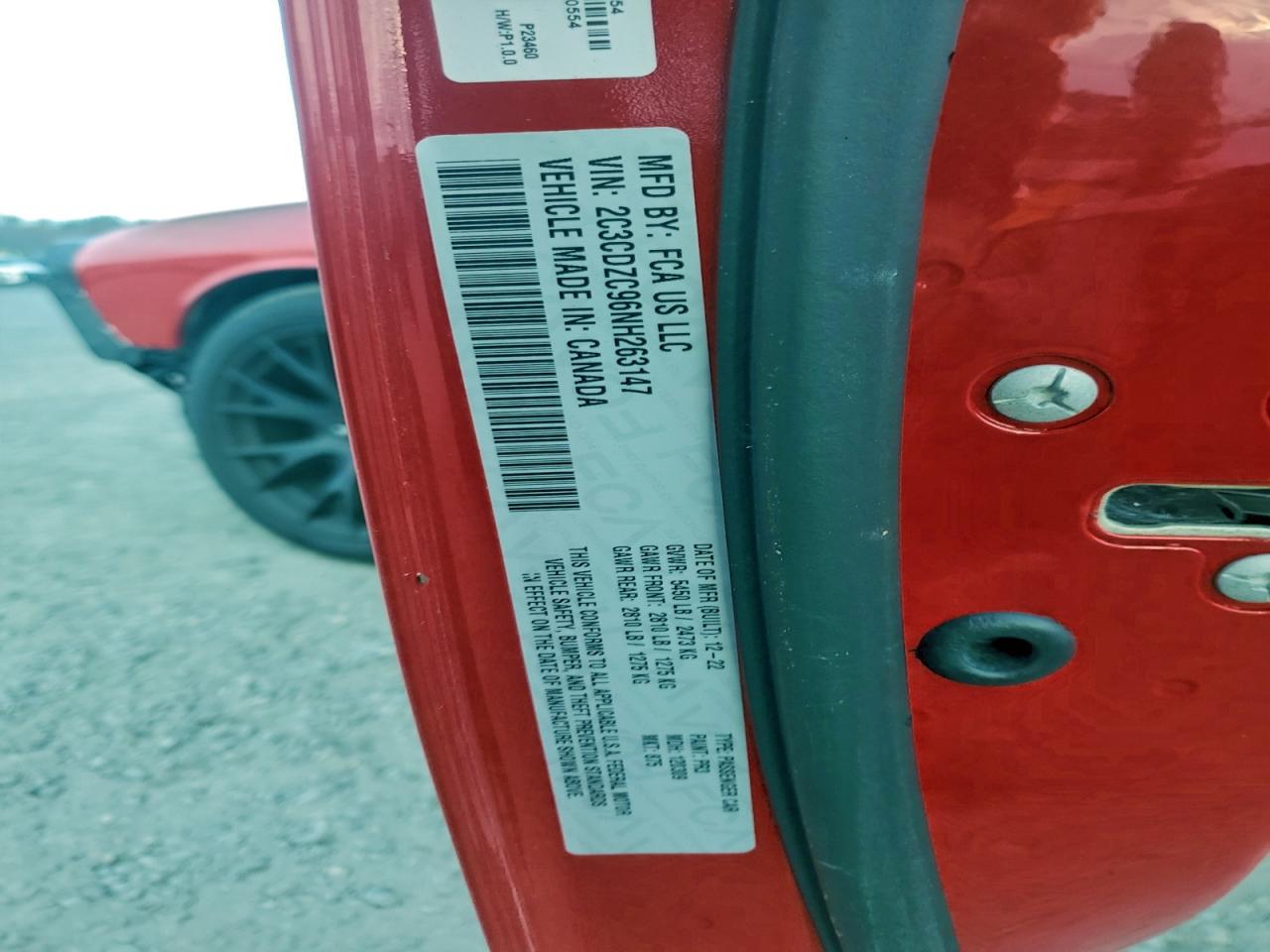 2022 Dodge Challenger Srt Hellcat VIN: 2C3CDZC96NH263147 Lot: 93827175