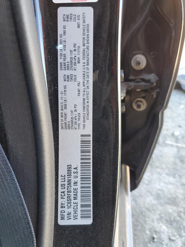 2022 Ram 1500 Big Horn/Lone Star VIN: 1C6SRFBT5NN180893 Lot: 91559515