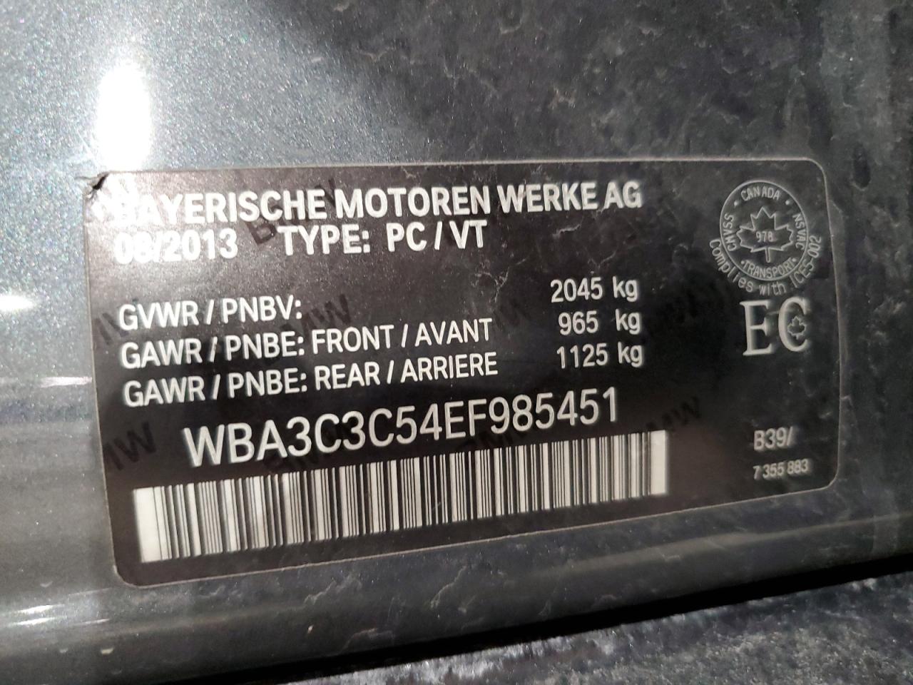 2014 BMW 320 I xDrive VIN: WBA3C3C54EF985451 Lot: 91683215