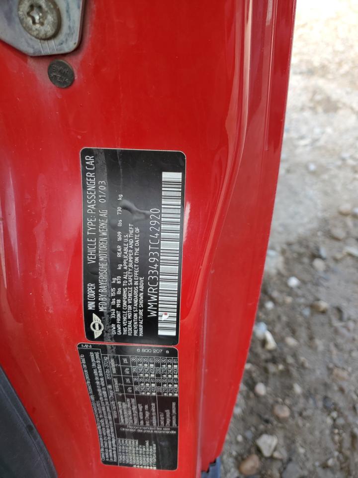 2003 Mini Cooper VIN: WMWRC33493TC42920 Lot: 93710355