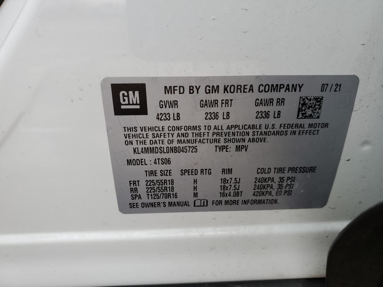 2022 Buick Encore Gx Select VIN: KL4MMDSL0NB045725 Lot: 93438155