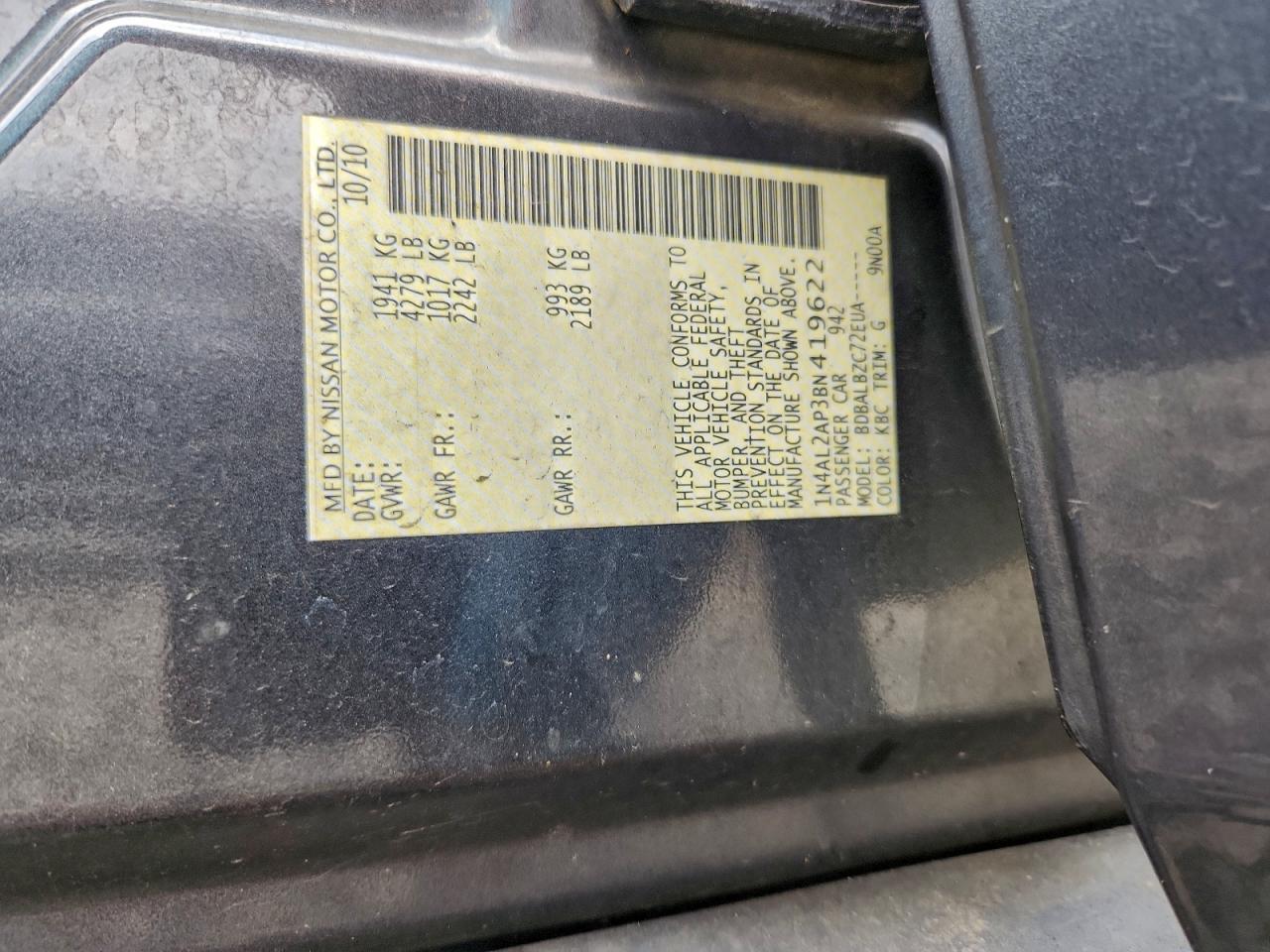 2011 Nissan Altima Base VIN: 1N4AL2AP3BN419622 Lot: 93888345