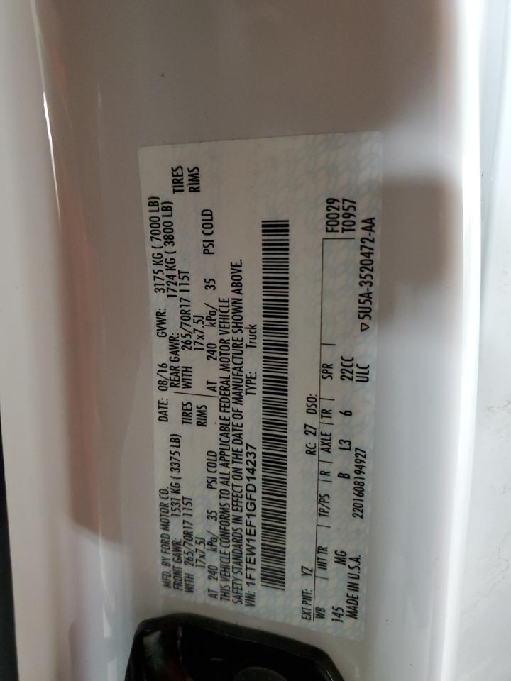 2016 Ford F150 Supercrew VIN: 1FTEW1EF1GFD14237 Lot: 90942305