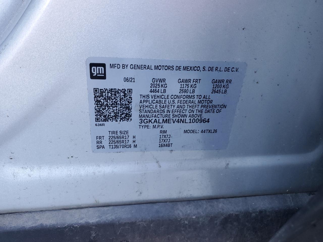 2022 GMC Terrain Sle VIN: 3GKALMEV4NL100964 Lot: 92051945