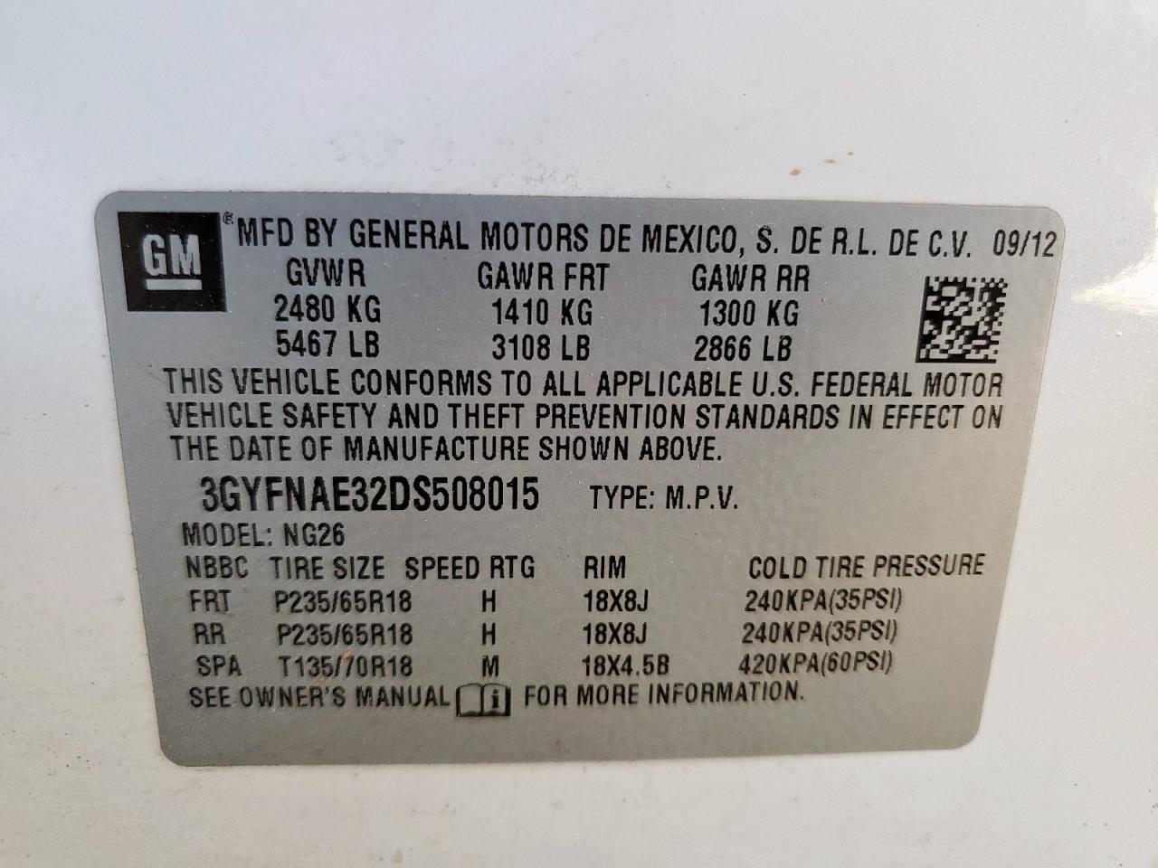 2013 Cadillac Srx VIN: 3GYFNAE32DS508015 Lot: 91926695