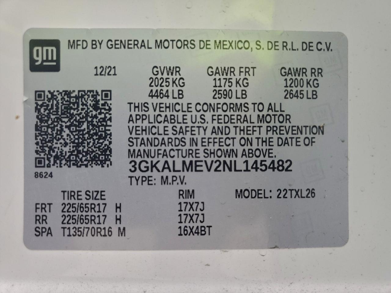 2022 GMC Terrain Sle VIN: 3GKALMEV2NL145482 Lot: 93592565