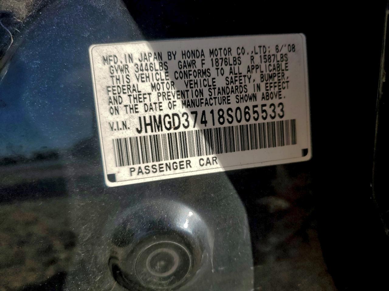 2008 Honda Fit VIN: JHMGD37418S065533 Lot: 93674675