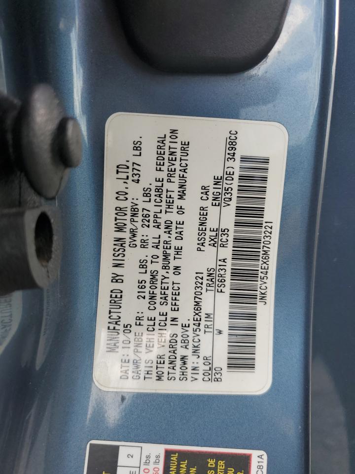 2006 Infiniti G35 VIN: JNKCV54EX6M703221 Lot: 91569525