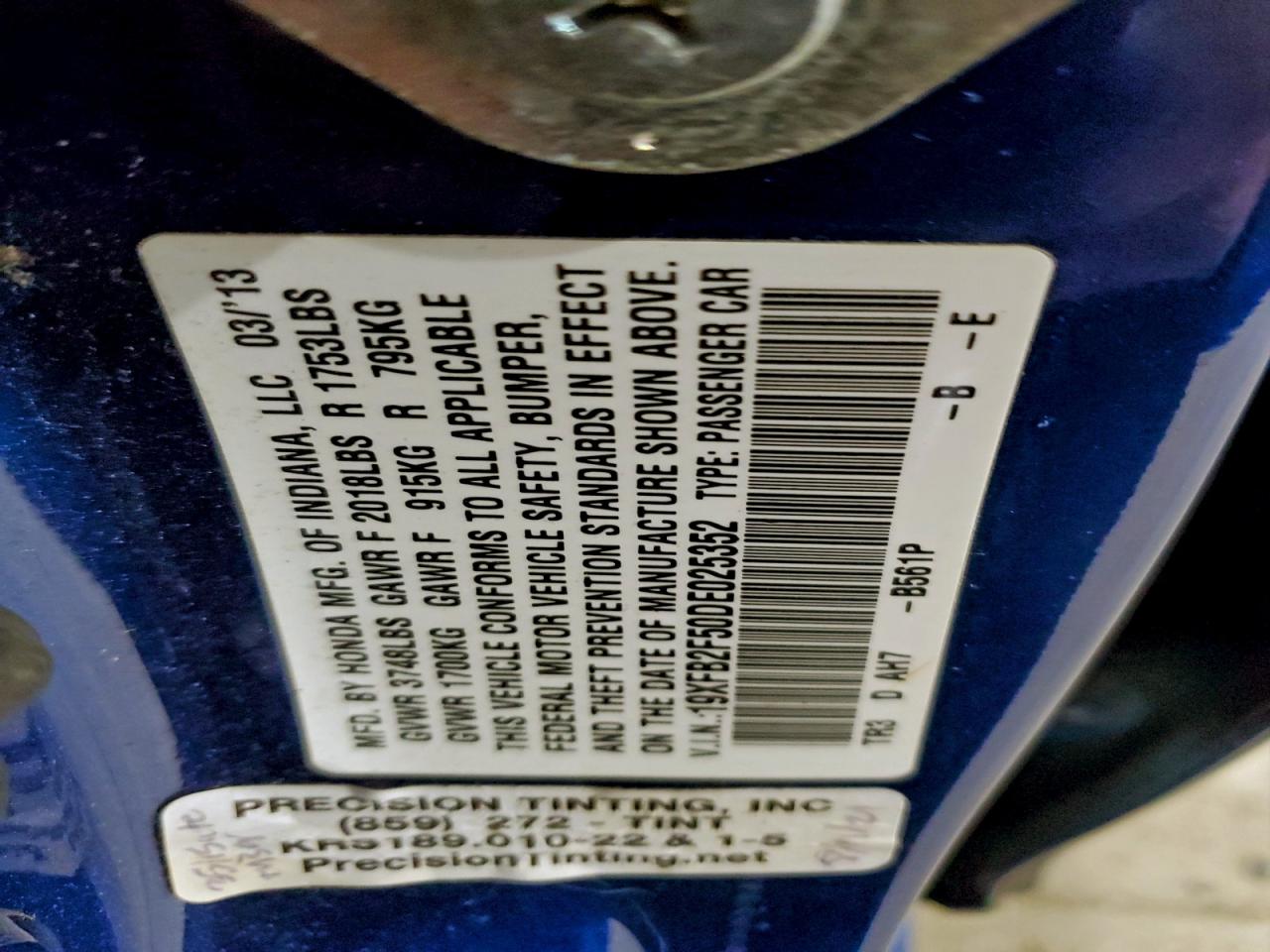 2013 Honda Civic Lx VIN: 19XFB2F50DE025352 Lot: 93993055