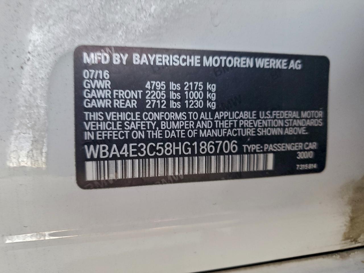 2017 BMW 440I Gran Coupe VIN: WBA4E3C58HG186706 Lot: 94188695