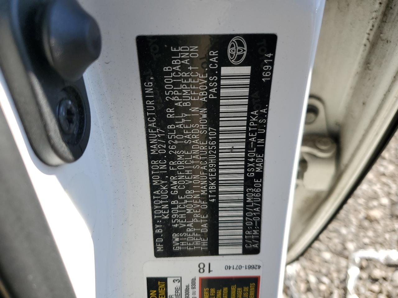 2017 Toyota Avalon Xle VIN: 4T1BK1EB9HU256107 Lot: 91091695