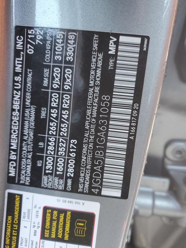 2016 Mercedes-Benz Gle 350 VIN: 4JGDA5JB1GA631058 Lot: 91885465