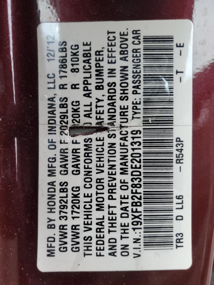 2013 Honda Civic Ex VIN: 19XFB2F83DE201319 Lot: 93276645