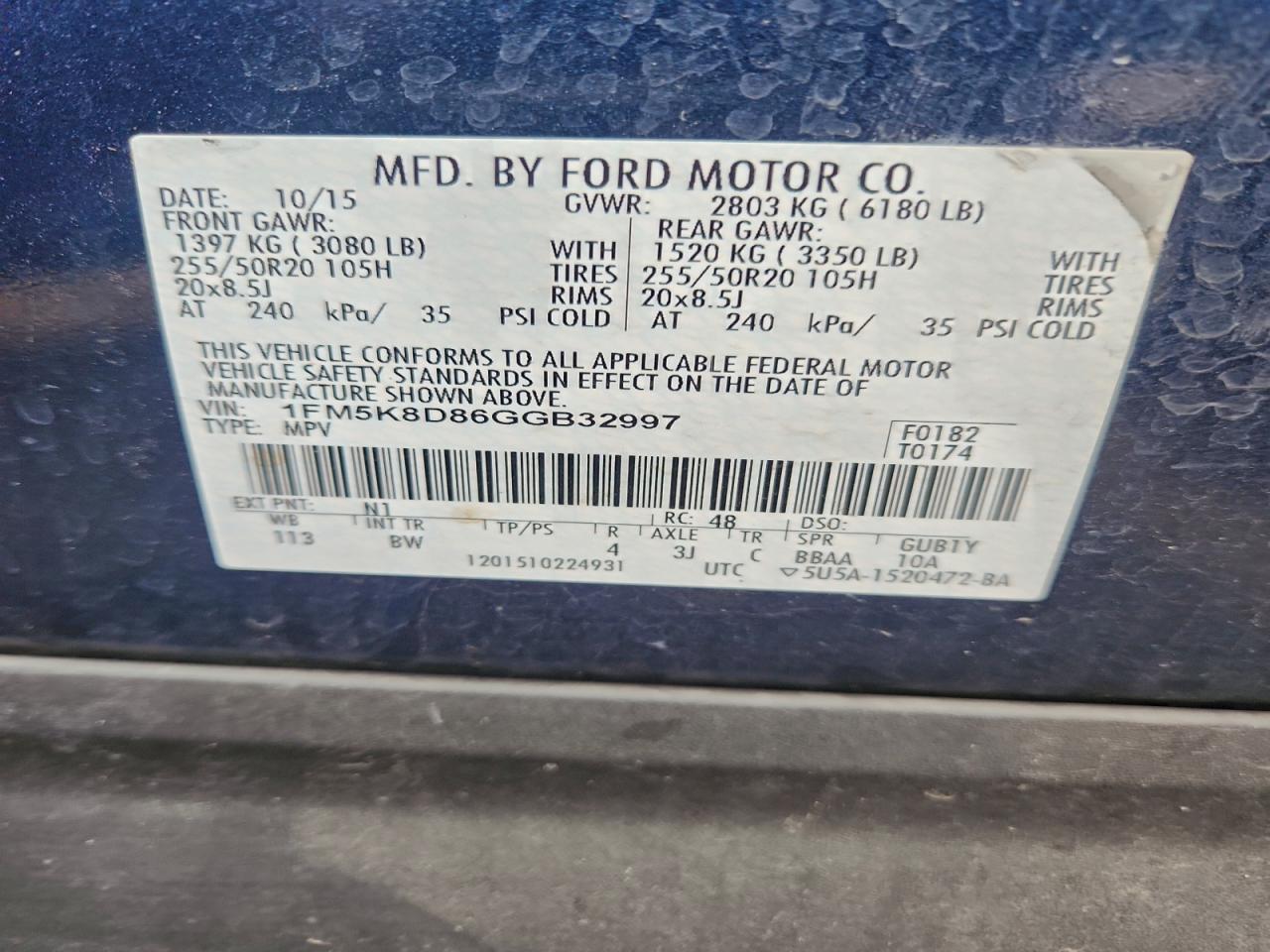 2016 Ford Explorer Xlt VIN: 1FM5K8D86GGB32997 Lot: 93787965