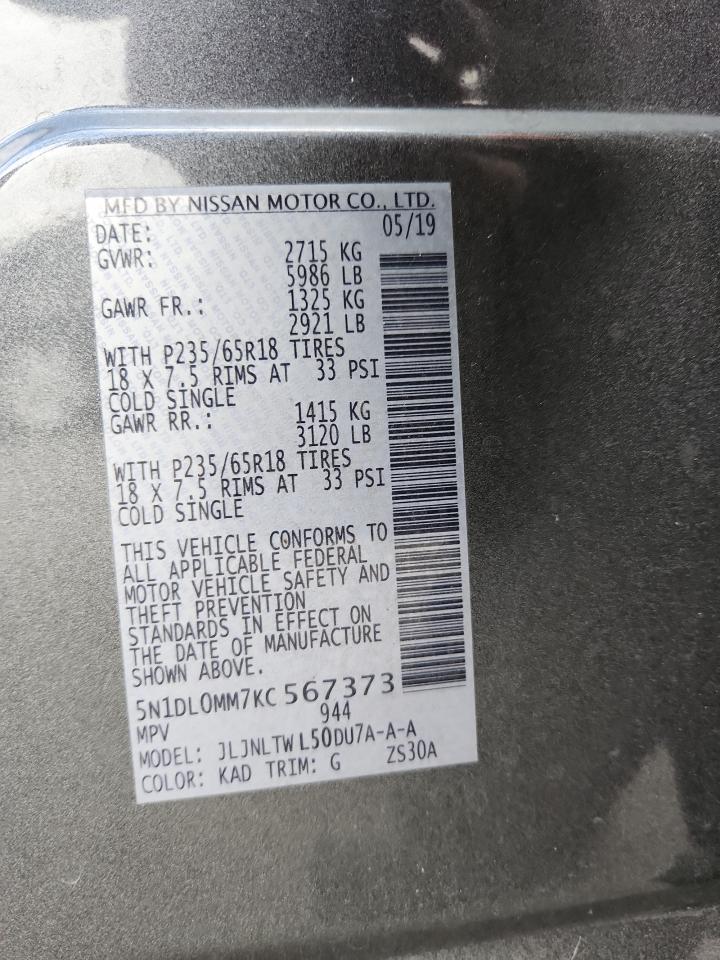 2019 Infiniti Qx60 Luxe VIN: 5N1DL0MM7KC567373 Lot: 91850265