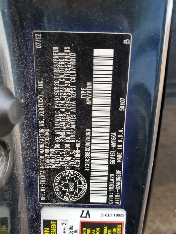 2013 Toyota Venza Le VIN: 4T3BK3BBXDU076068 Lot: 92684075