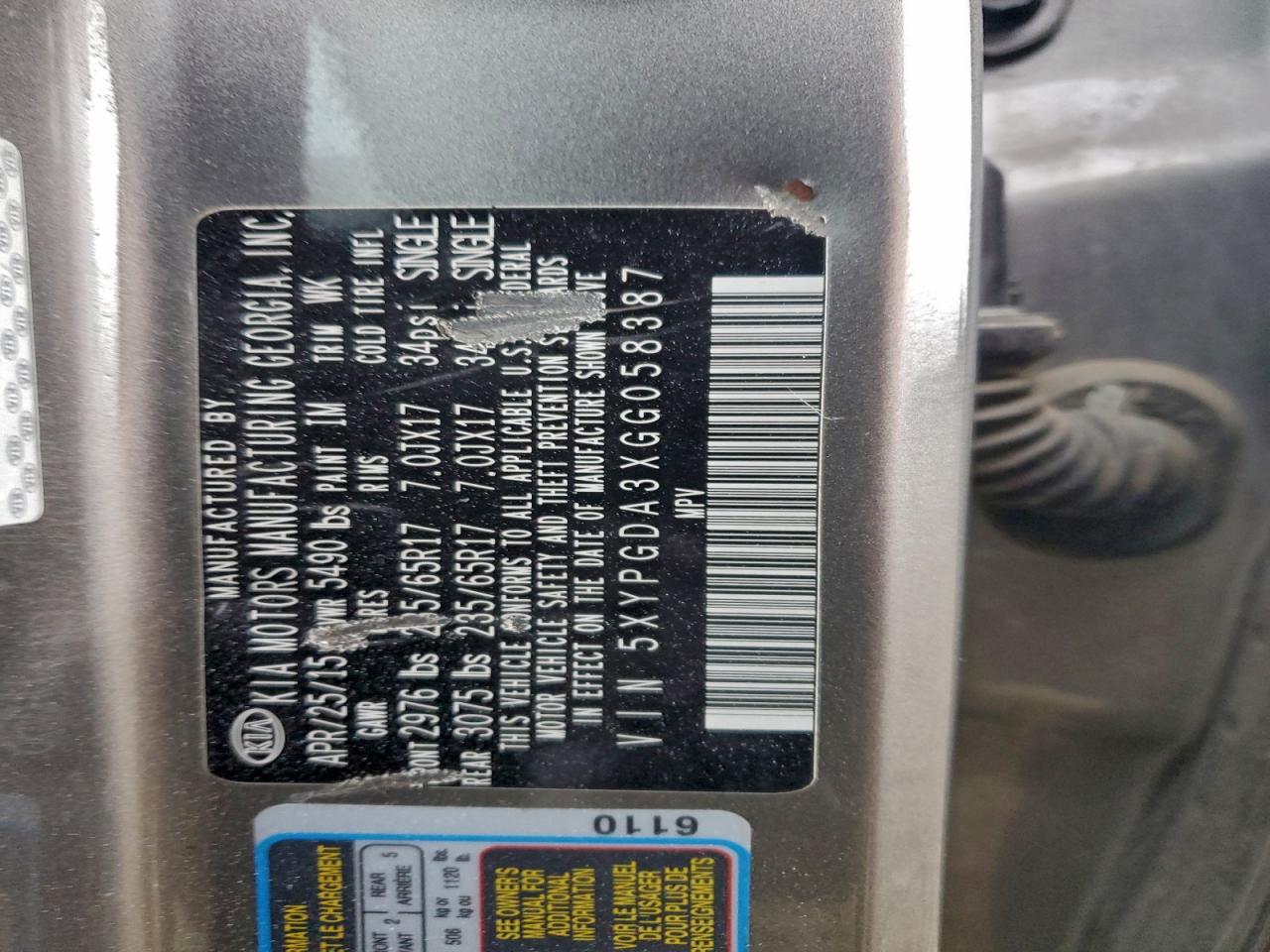 2016 Kia Sorento Lx VIN: 5XYPGDA3XGG058387 Lot: 90327735