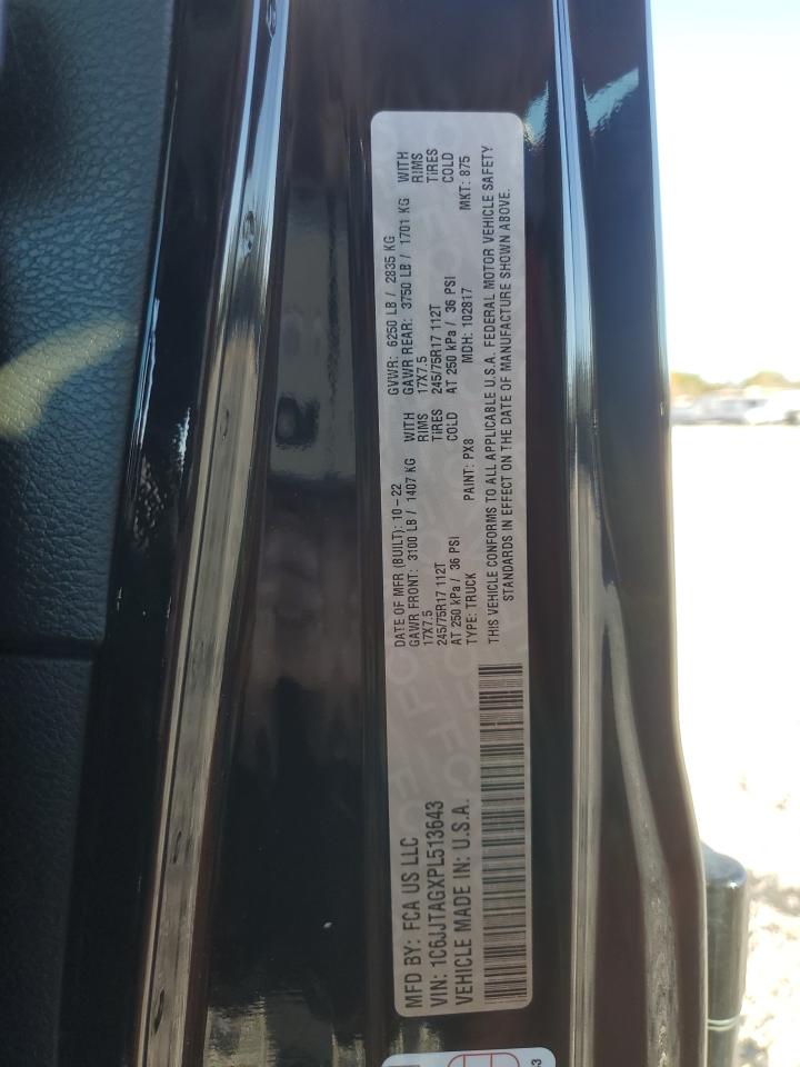 2023 Jeep Gladiator Sport VIN: 1C6JJTAGXPL513643 Lot: 92878535