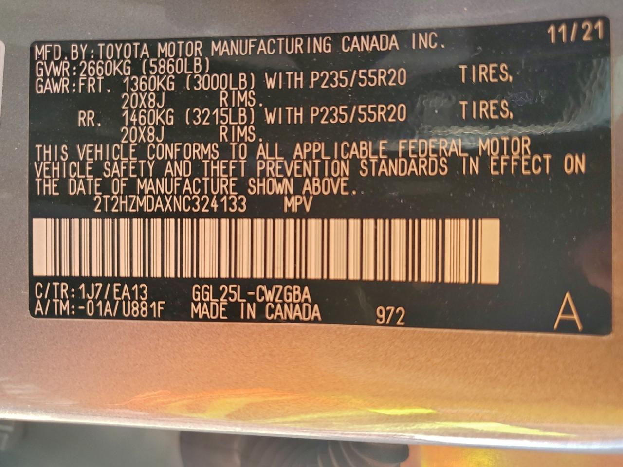 2022 Lexus Rx 350 VIN: 2T2HZMDAXNC324133 Lot: 91471065